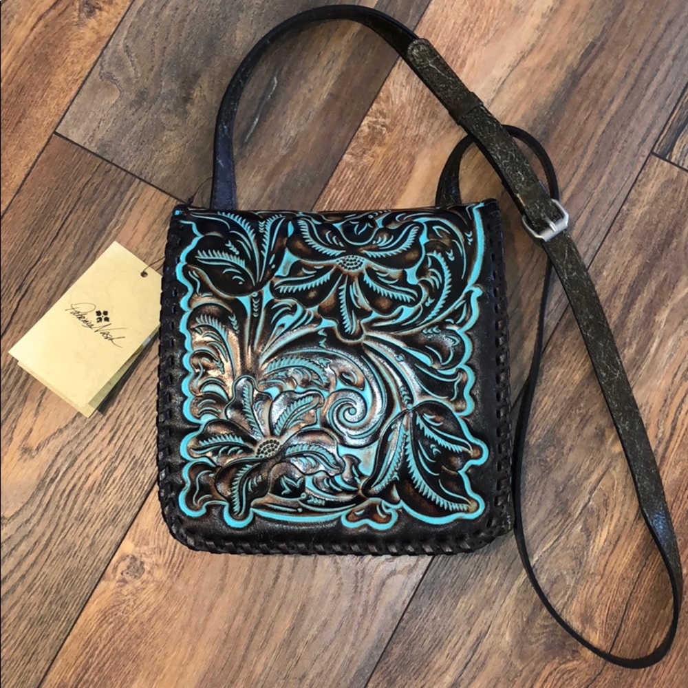 (SOLD) Patricia Nash Turquoise tooled crossbody - Picture 1 of 7